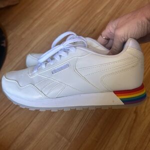 Reebok White Sneakers with rainbow Sole- pride edition